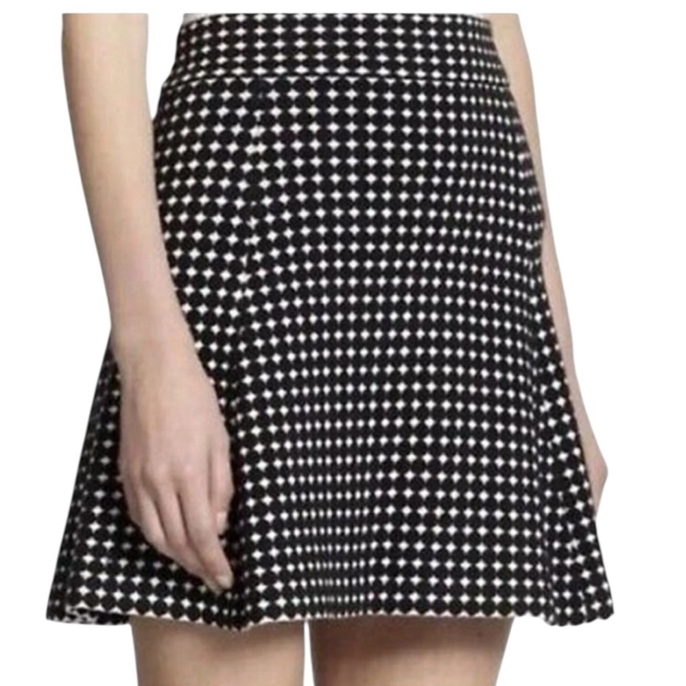Theory Med Doreene A-Line Mini Skirt Black White Geometric Knitted Knit Pull On
